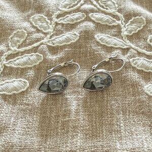 Silver Teardrop Crystal Leverback Earrings - Elegant Women's Jewelry